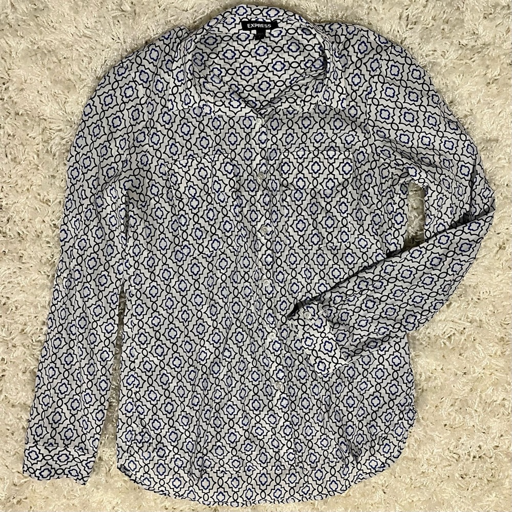 Blue and Black Patterned City Shirt from Express